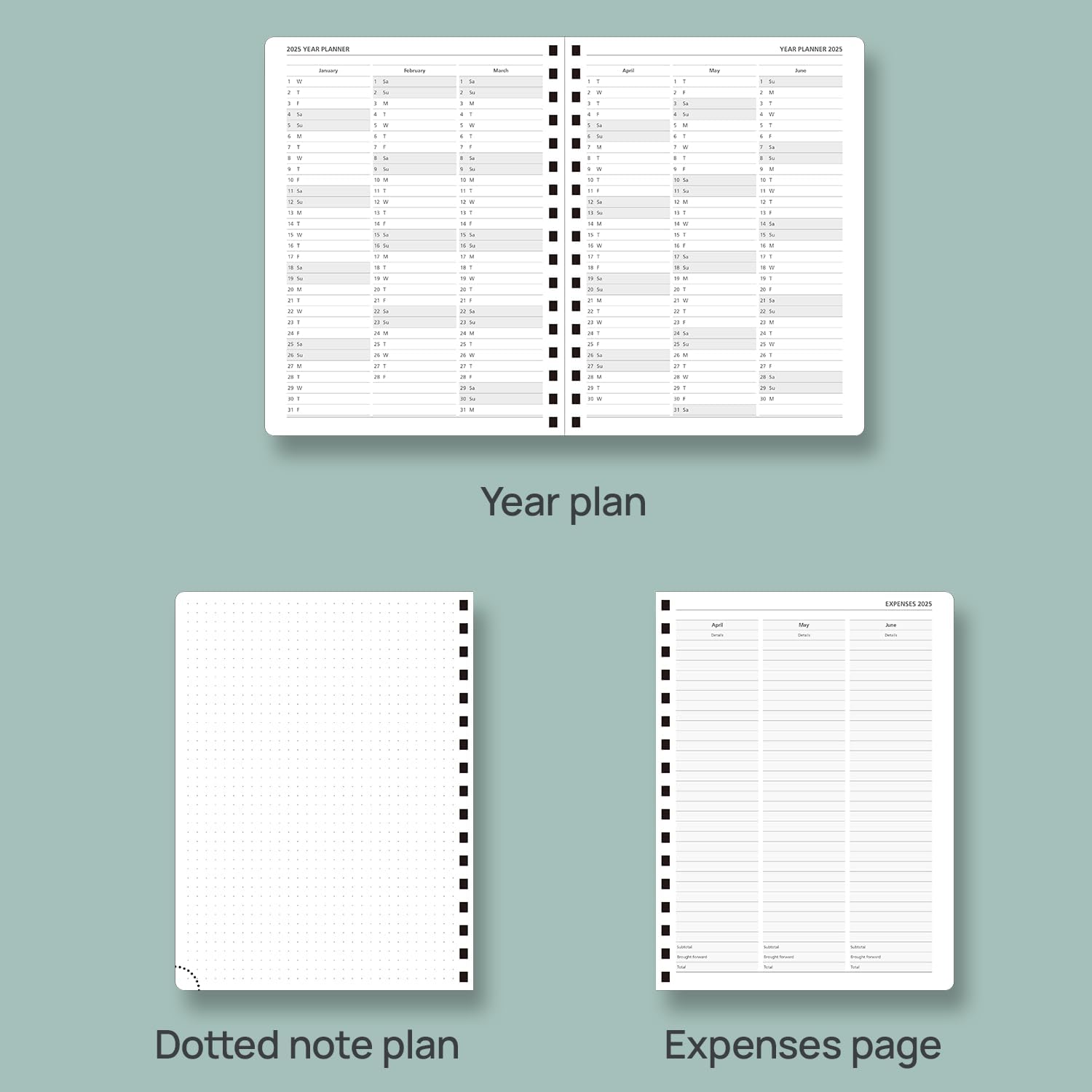 Planner 6.5'' x 8.5'' Academic Year Calendar July 2024 - June 2025 with Hourly Time Slots, Leather Cover - Grey Y223