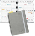 Planner 6.5'' x 8.5'' Academic Year Calendar July 2024 - June 2025 with Hourly Time Slots, Leather Cover - Grey Y223