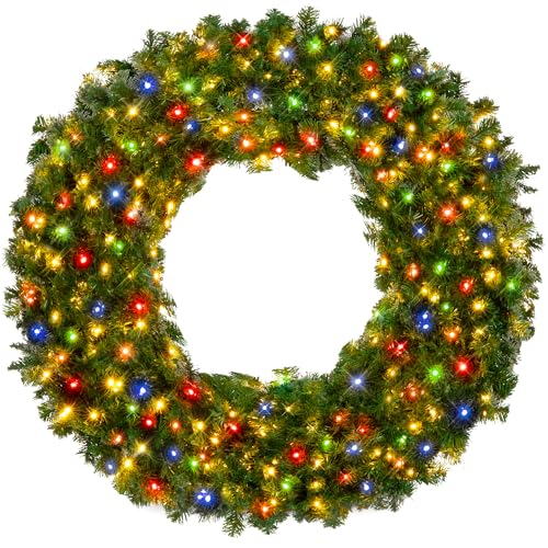 60in Artificial Pre-Lit Fir Christmas Wreath with 300 LED Lights Q1825