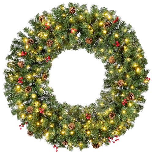 60in Artificial Pre-Lit Fir Christmas Wreath with 300 LED Lights Q1825