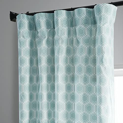 Geometric Printed Cotton Curtains 84 Inches Long (1 Panel) 50W x 84L Honeycomb Aqua Y281