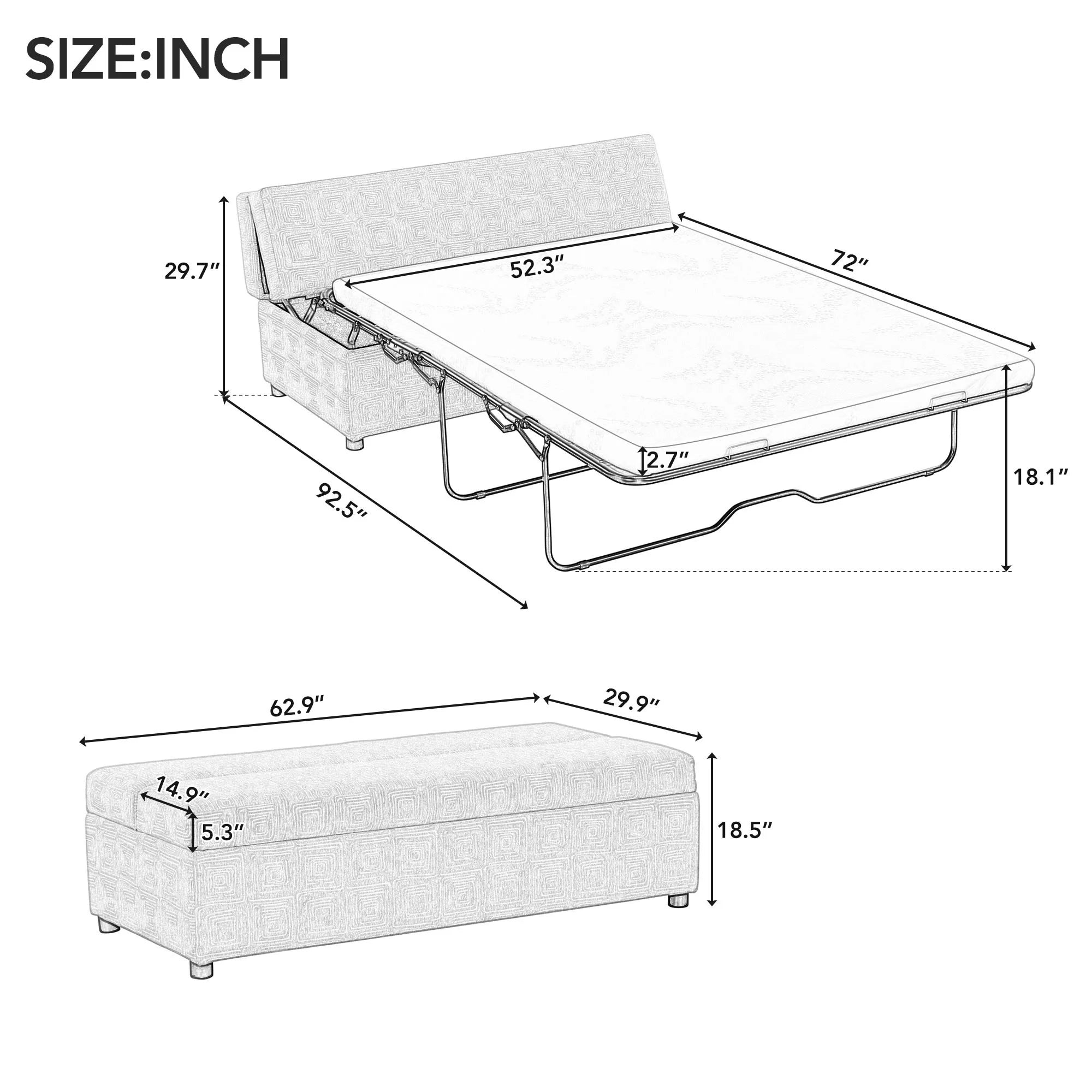 Gray Folding Ottoman Sleeper Bed with Mattress R91116