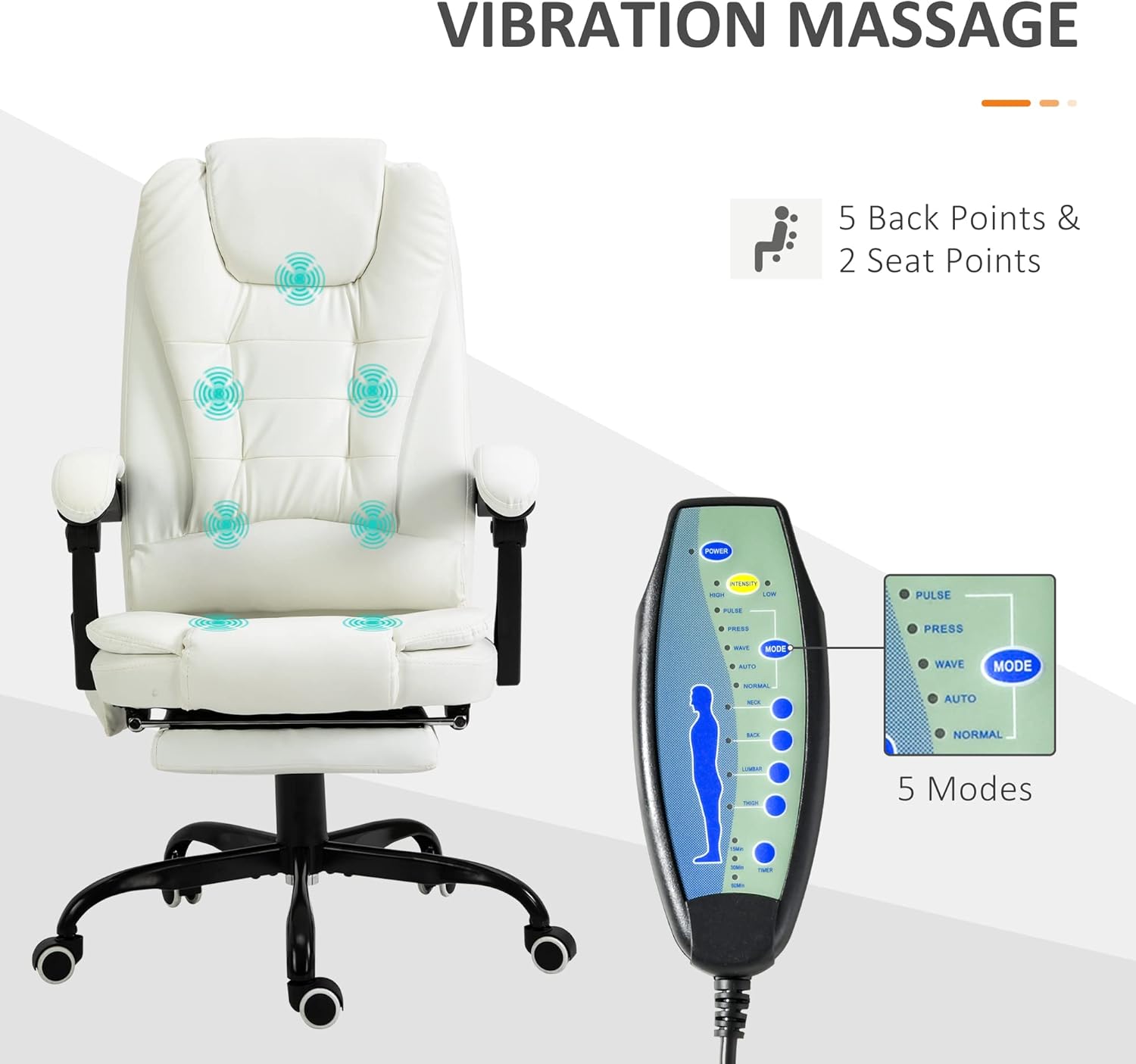 White PU Leather High Back Reclining Office Chair with Massage Foot Rest Heated X1476