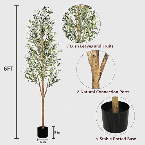 6FT Tall Artificial Olive Tree Faux Silk Potted Plants F272