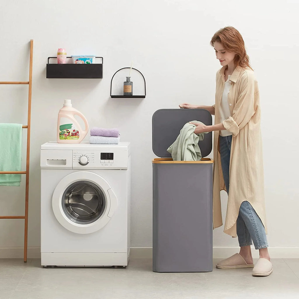 100L Laundry Basket with Lid Removable Bag Grey G37985