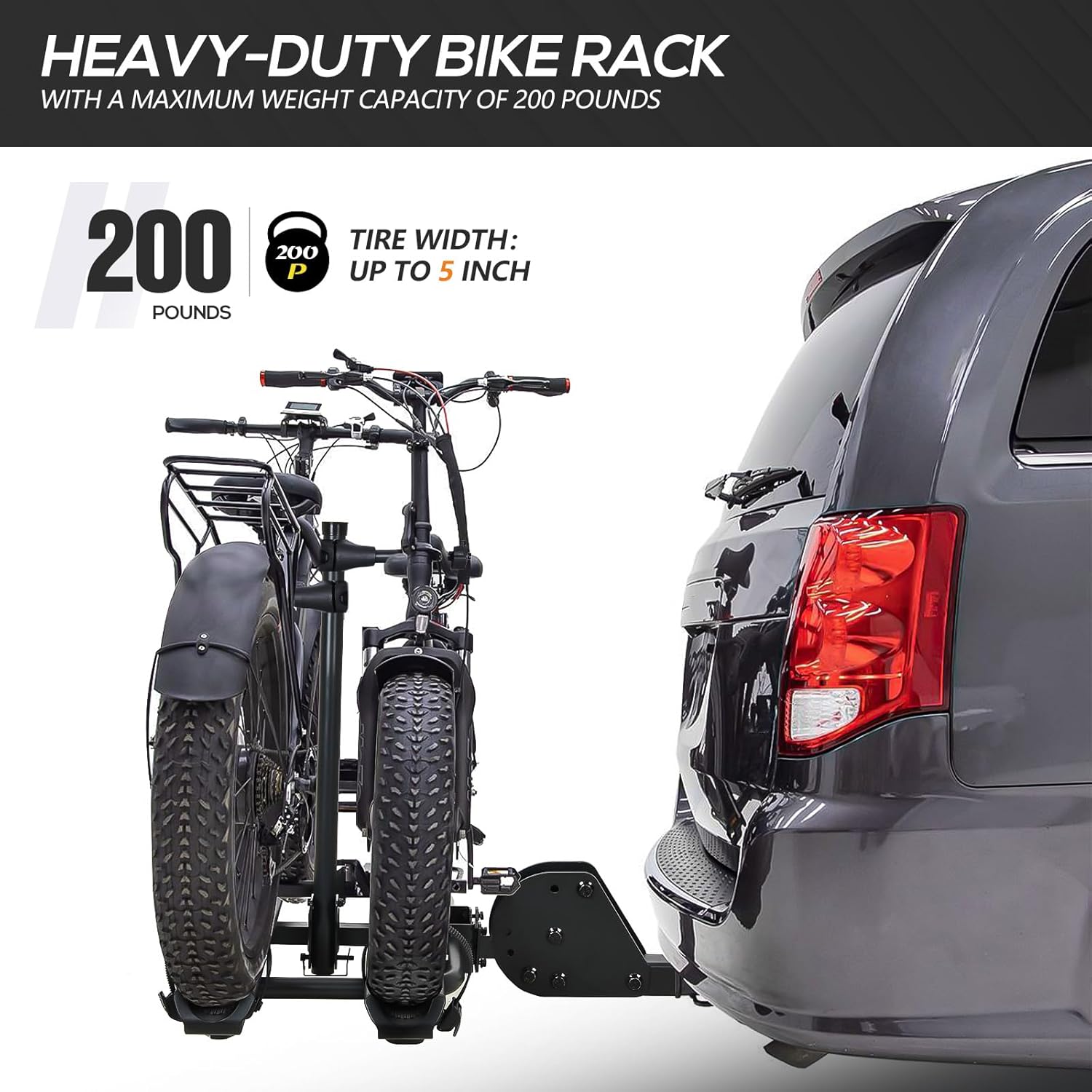 2" Hitch EBike Rack with Ramp, 200 LBS Capacity Foldable Platform U9353