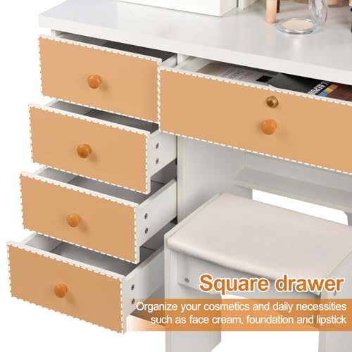 White Makeup Vanity Desk with Mirror and Storage Drawer J8382
