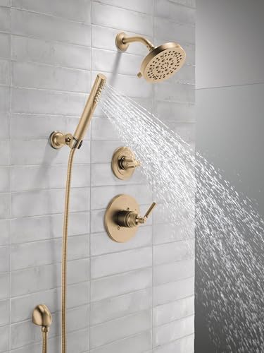 3-Setting Gold Shower System Including Shower Head, Handheld Shower, Shower Handle, Shower Diverter and Shower Valve Kit, Champagne Bronze O37532