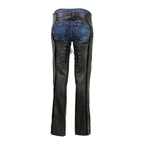 Black Low-Rise Waist Front Double Buckle Rivet Detailing Motorcycle Chaps G317