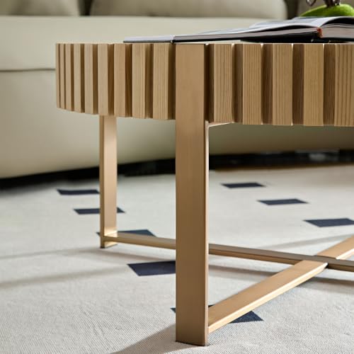 31.5'' Round Solid Wood Coffee Table with Stainless Steel Gold Legs T390