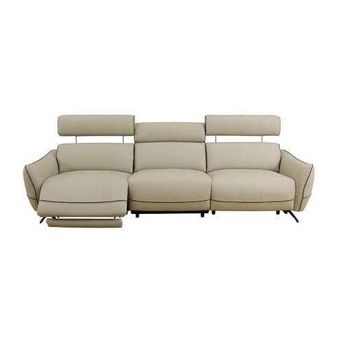 Beige Top Grain Leather 3-Piece Recliner Sofa Set J116