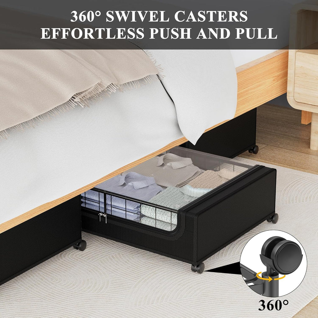 Black Under Bed Storage Drawers with Wheels and Cover N175820