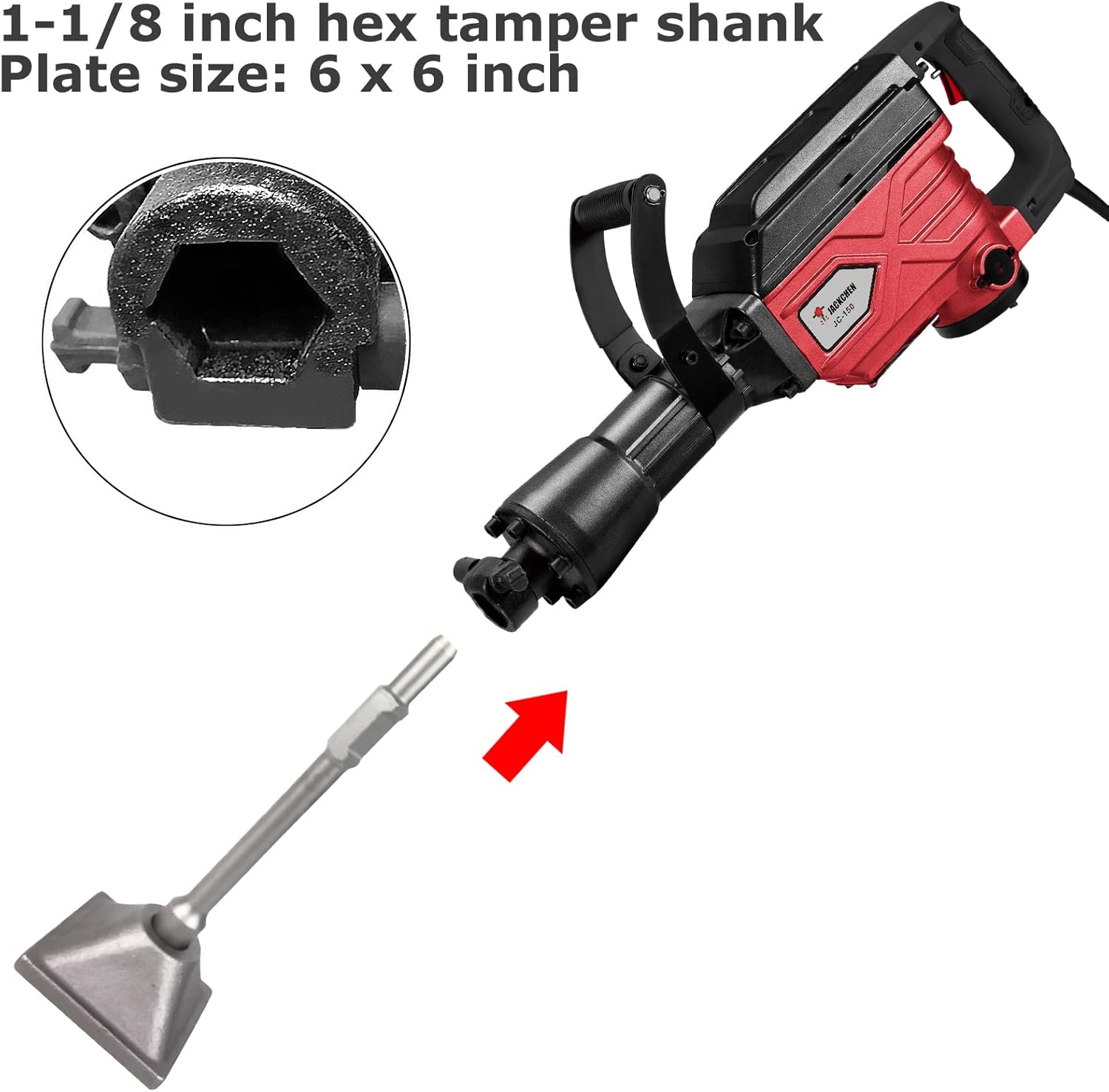 1-1/8" Tamper Shank with 6x6" Plate for Jack Hammer Bit A7337