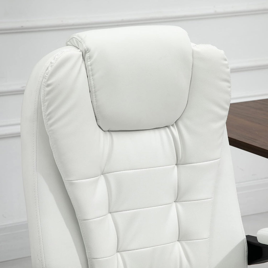 White PU Leather High Back Reclining Office Chair with Massage Foot Rest Heated X1476
