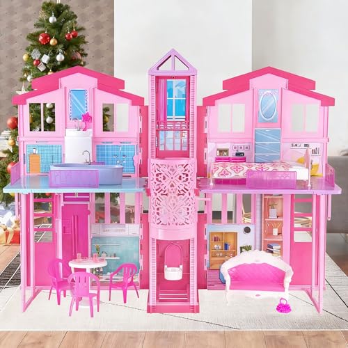 2-Story Foldable Dollhouse with 4 Rooms & Elevator D155033