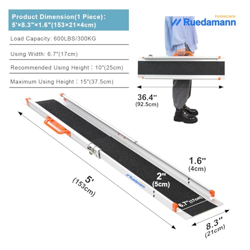 6FT Adjustable Aluminum Wheelchair Ramp, 600lbs Capacity, Non-Skid Surface M76933