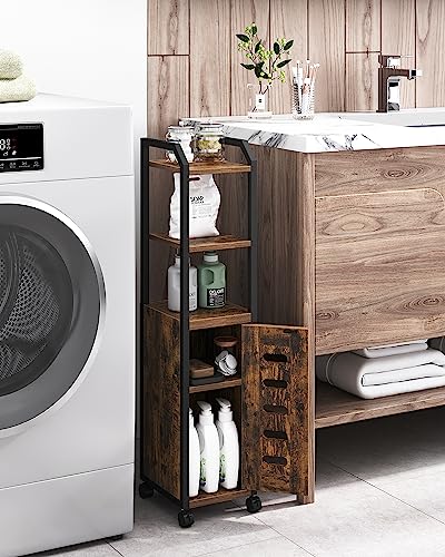 Black Bathroom Storage Cabinet with 4 Wheels and Adjustable Shelf W35497