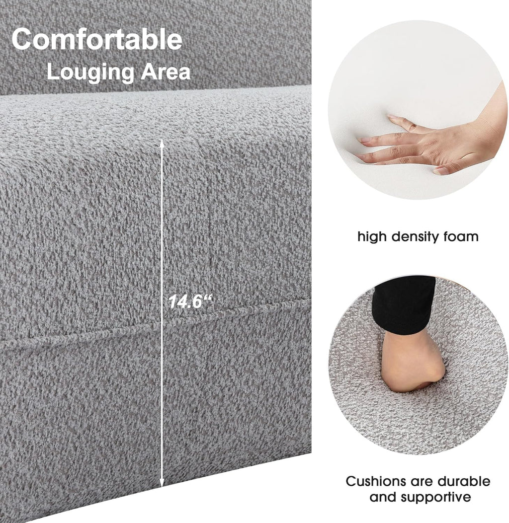 Gray Boucle Curved Sofa with Chaise Lounge A364571