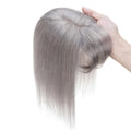 Human Hair Toppers 7 * 13CM Silk Base Hairpieces with Bangs 150% Density Clip in Remy Hair Pieces 10 Inch Grey P50796