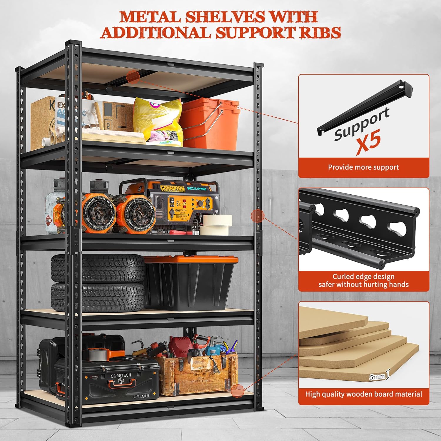 5 Tier Adjustable Metal Shelving J762027