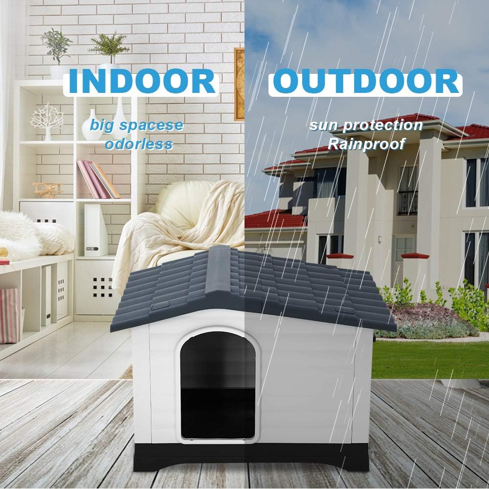 Large Water Resistant Plastic Dog House with Elevated Floor M49803