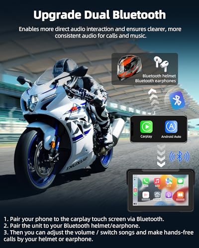 7 inch Motorcycle DVR Wireless Carplay Screen with Dual 2K Cameras GPS Navigation H464
