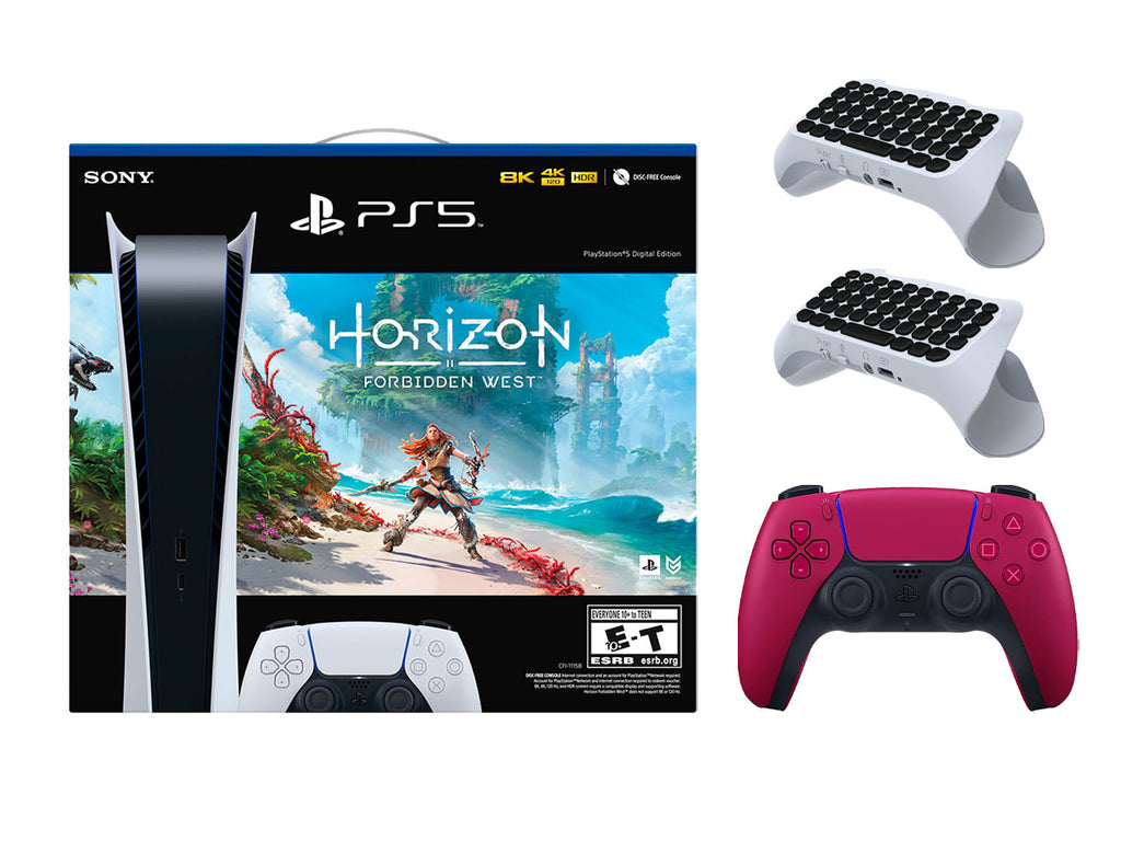 Playstation 5 Digital Horizon Forbidden West Bundle with Extra Red Controller with 2 Pack Surge Wireless Keypad A69588