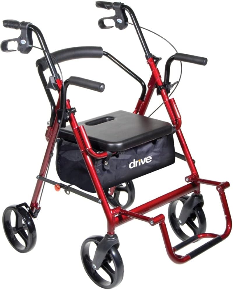 Burgundy Transport Wheelchair Rollator Walker with Padded Seat T647711