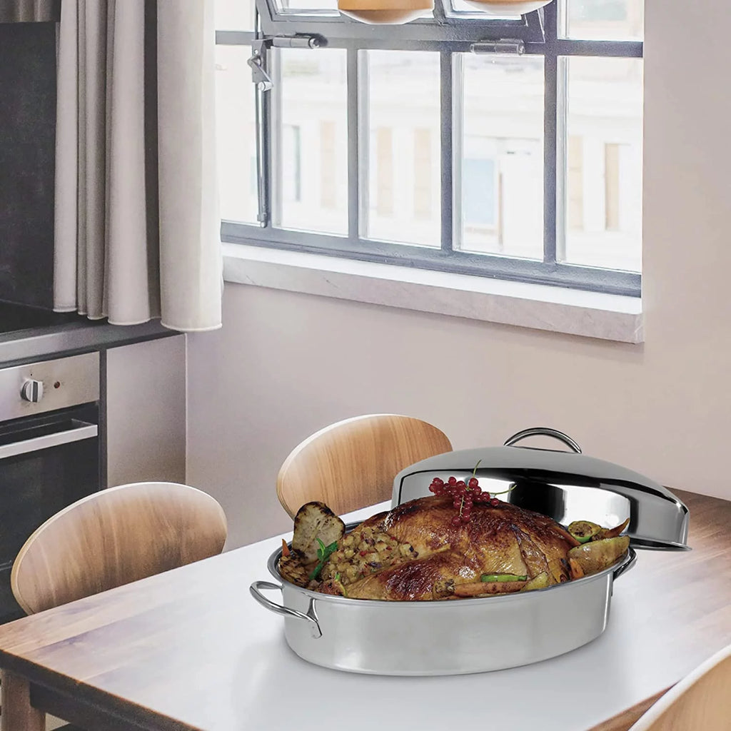 42cm Stainless Steel Oval Turkey Roaster With Rack & Lid P82765