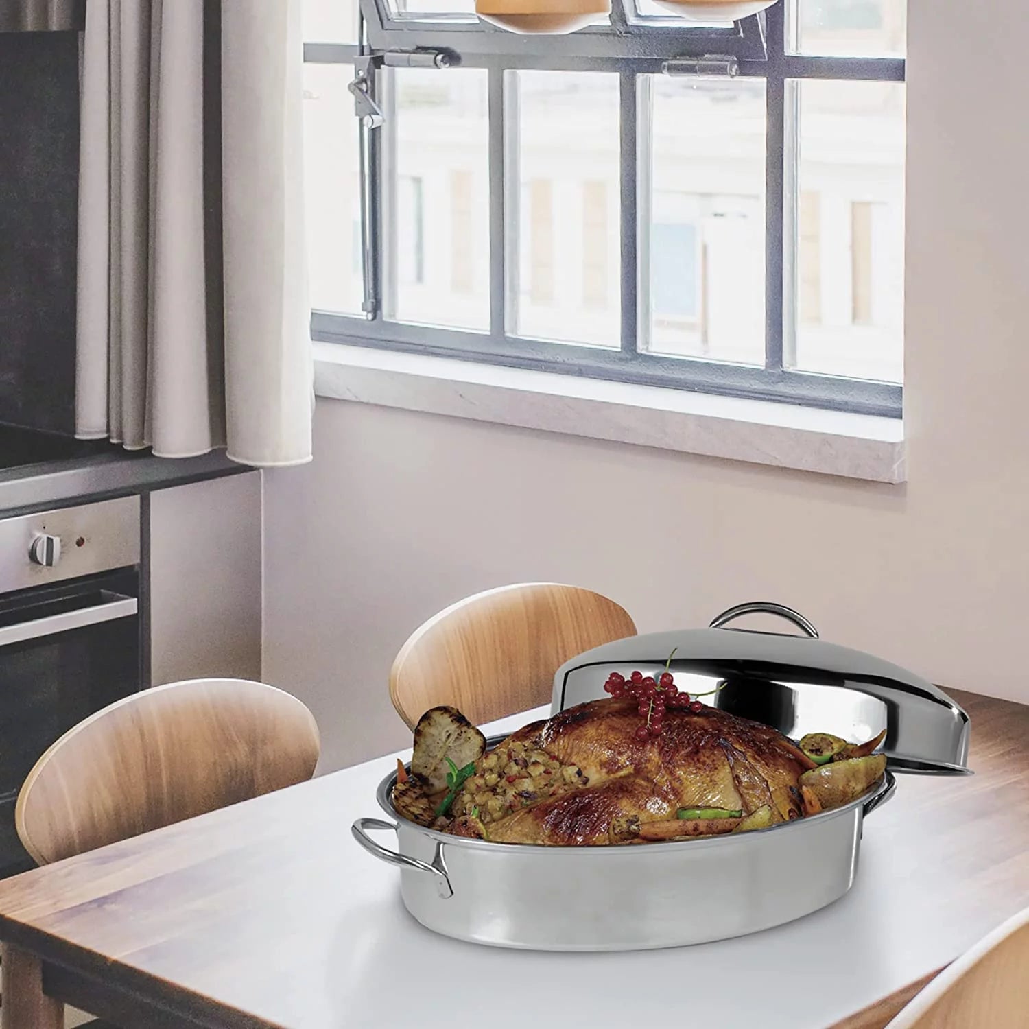 42cm Stainless Steel Oval Turkey Roaster With Rack & Lid P82765