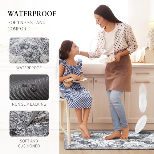 Anti Fatigue Kitchen Mats 2 Piece Set Blue Gray Waterproof Non-Skid C876104