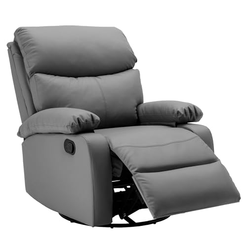 Genuine Leather Swivel Rocker Recliner Chair, Dark Grey S423208
