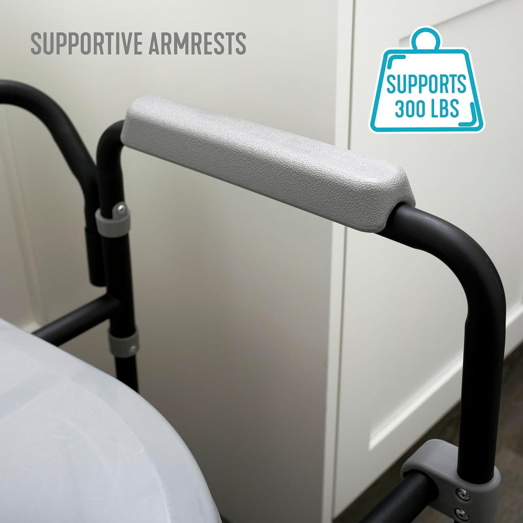 Extra Wide 3-in-1 Adjustable Toilet Safety Rail Shower Chair Portable Toilet with Removable Bucket H43769