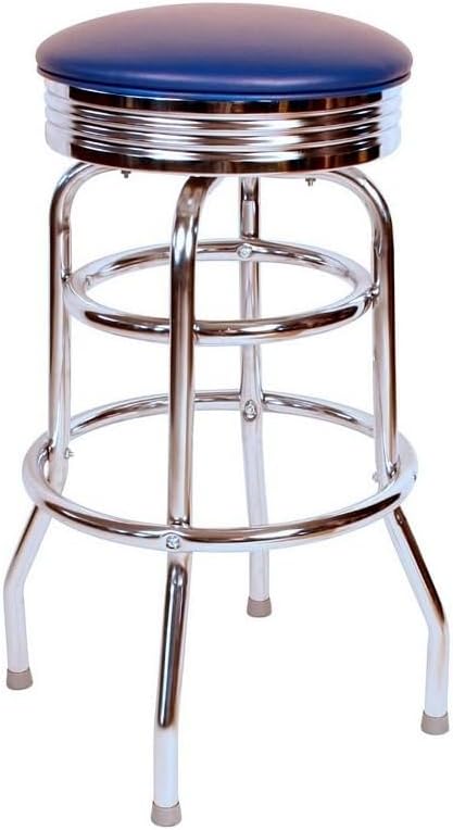Chrome Swivel Bar Stool with Blue Seat Q7362