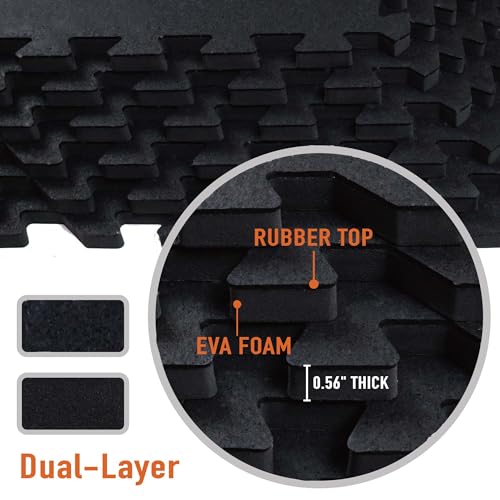 0.56in Thick 24 Sq Ft Interlocking Rubber Top EVA Foam Exercise Mats K432746