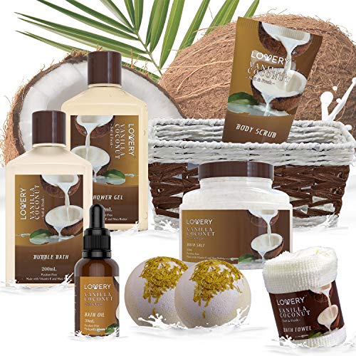 9 Piece Vanilla Coconut Home Spa Gift Basket C134