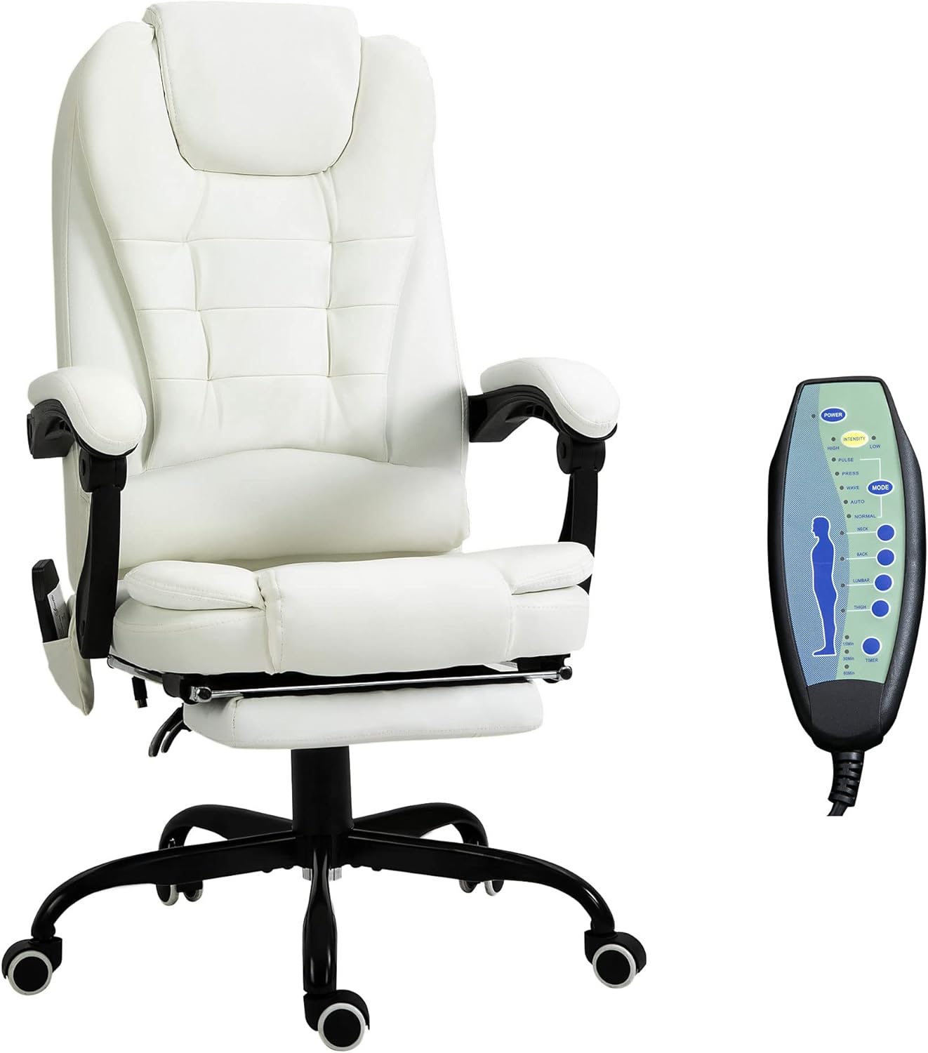 White PU Leather High Back Reclining Office Chair with Massage Foot Rest Heated X1476
