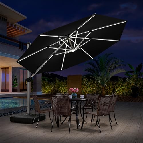 Navy Blue 10ft Cantilever Umbrella with LED lights B935268