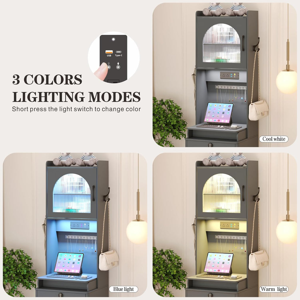 Grey Vanity Desk with Mirror and Lights and Drawers O8286