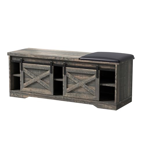 Antique Gray 2-Tier Shoe Bench with Storage and Padded Cushion C849079