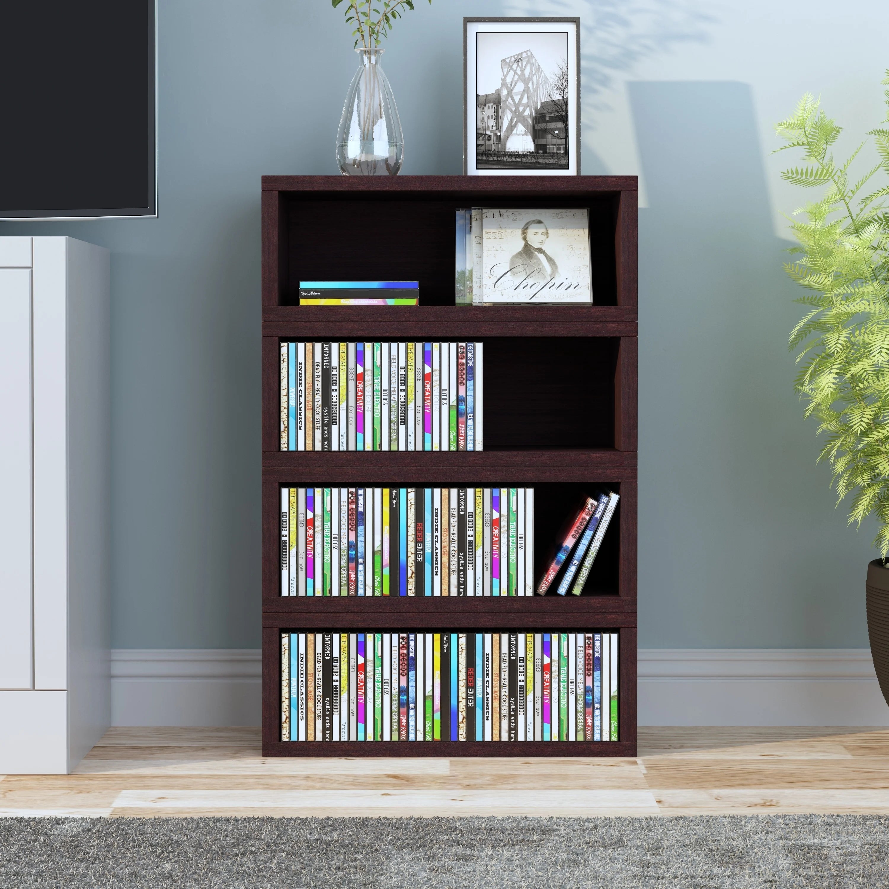 Black Stackable Media Storage CD Rack N968950