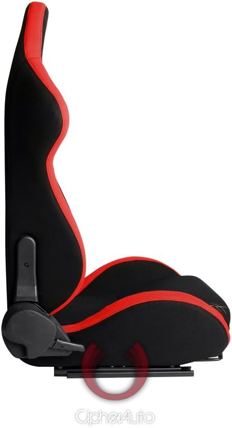 Red and Black Cloth Racing Seats Pair Y261