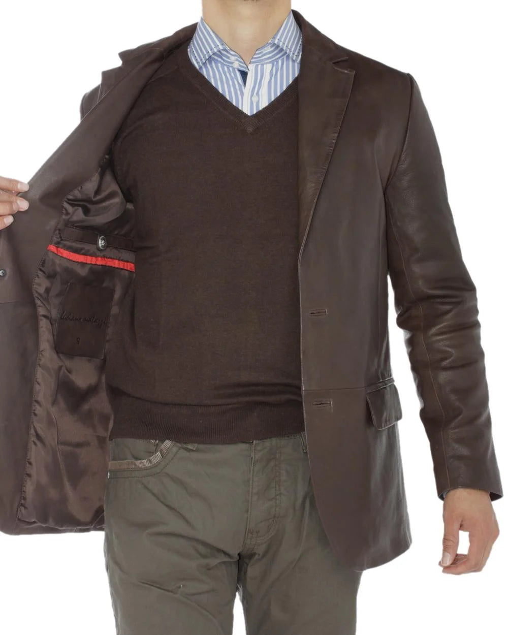 Brown Lambskin Leather Blazer Jacket S211