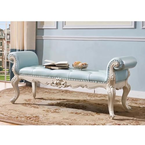 Solid Wood Leather Bed End Bench Stool I44662