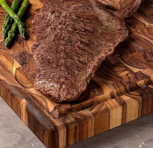 Teak Wood End Grain Cutting Board With Juice Groove P7012