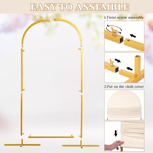3 Sets Gold Metal Wedding Arch Backdrop Stand and 3 Pcs Arch Cover 5.9ft/4.9ft/3.9ft (Blue) N545828