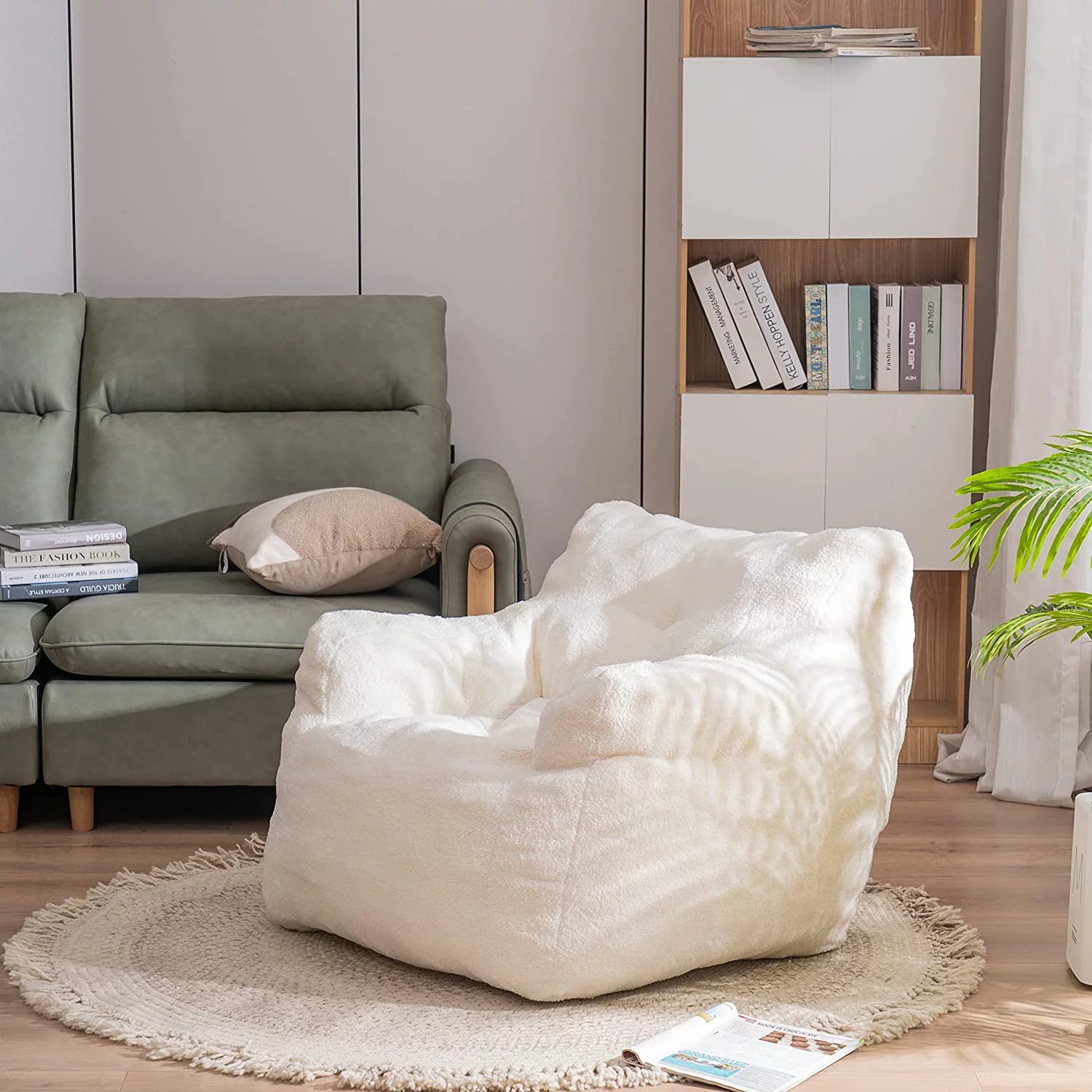 Ivory Soft Tufted Foam Bean Bag Chair I4182