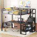 Full Size Metal Loft Bed with Desk and Storage Stairs Y425