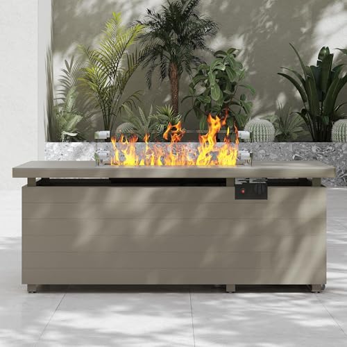 Gray Rectangle Propane Fire Pit Table with Glass Wind Guard, Rain Cover, Removable Lid B4938