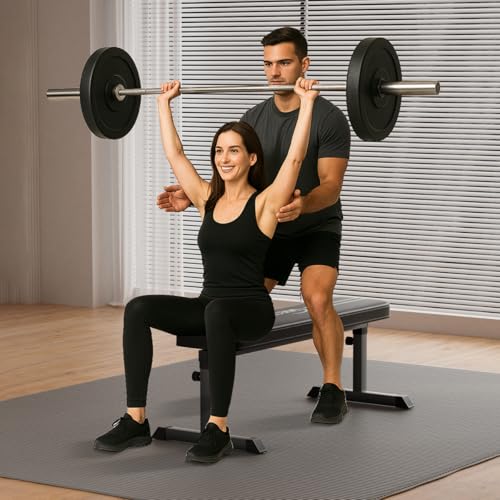 Black Flat Weight Bench with Adjustable Height, 600LBS N490